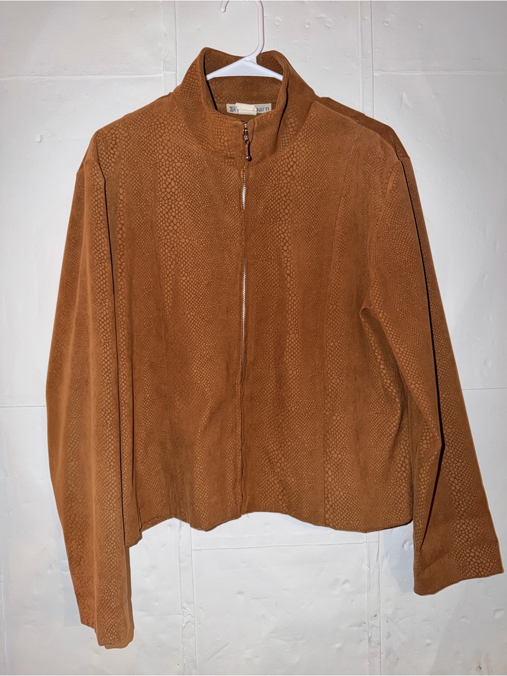 Vintage dressbarn Women's Tan Suede-Look Zip Jacket fall cozy